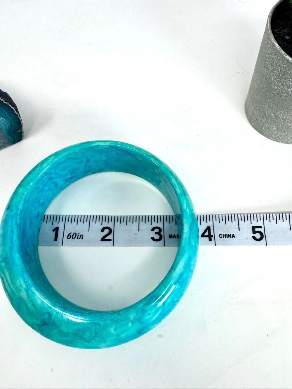 Vintage Chunky Lucite Turquoise Swirl Bangle Bracelet  Approx. 2.75” Diameter